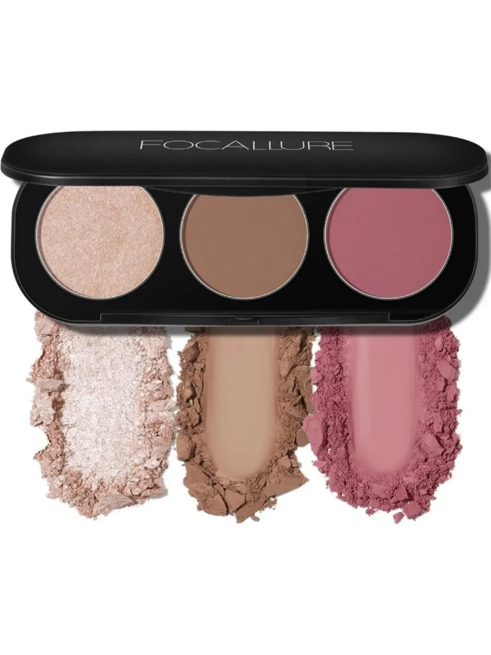 3-in-1 Contour Blush & Highlighter Palette, Cruelty-Free Matte Bronzer & Shimmer